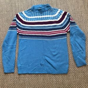 Vintage Grandpa Sweater Ski Fair Isle Crewneck Snowdrift